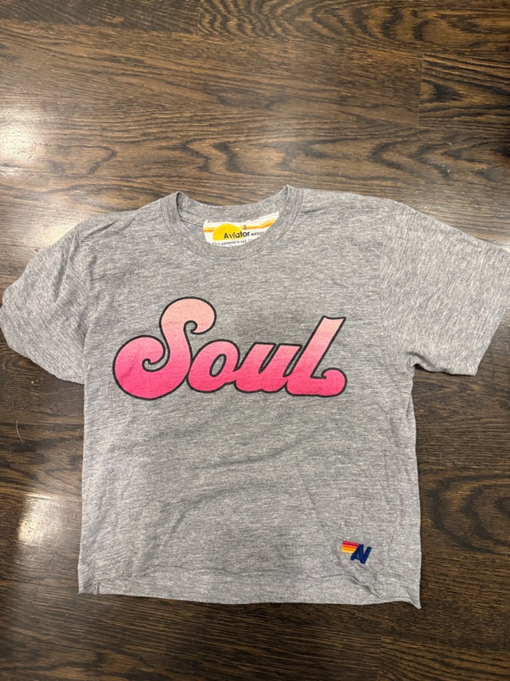 Aviator Nation Gray Tee with Pink 'Soul' Logo
